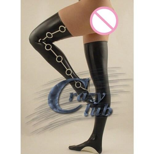 Crazy club_ pure natural latex black and white latex stockings Free Shipping Fast Delivery