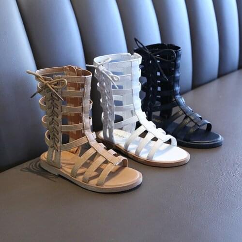 Children high-top Korean Roman Sandal 2021 Summer New Fashion Girls Gladiator Sandals Cross-tied Boots Casual Roman Sandal SO053