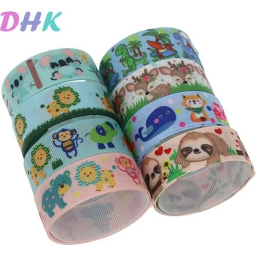 DHK 50yards animals deer lion sloth Printed Grosgrain Ribbon Accessory Hairbow Headwear Decoration DIY Wholesale OEM S1219
