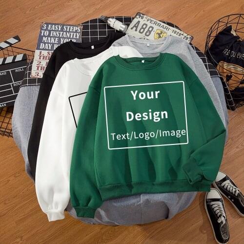 DIY Customize Print Womens Pullover Sweatshirt Plus Size O-neck Sweatshirts Female White Green Autumn Clothes Couple Hoodie