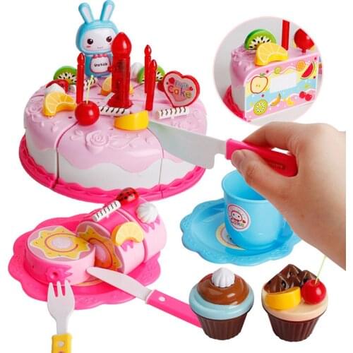 HOT Simulated Pretend Play Girls Boy Furniture Toys DIY Mini Fruit Birthday Cake With Light Model Kids Gift Puzzle
