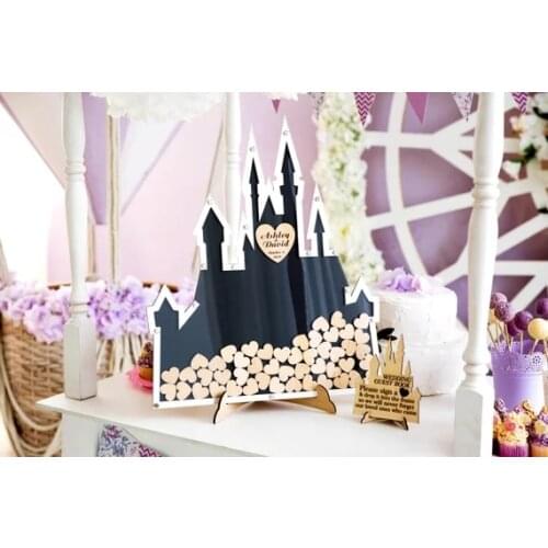 Personalized Fairytale idea castle wedding engraved Alternative memory guestbooks with heart drop box top signature guest books