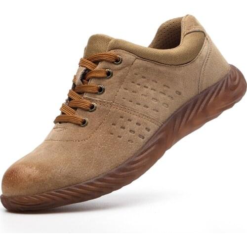 China Breathable deodorizing anti-skid and wear-resistant pig Leather Steel toe Safety boots shoes