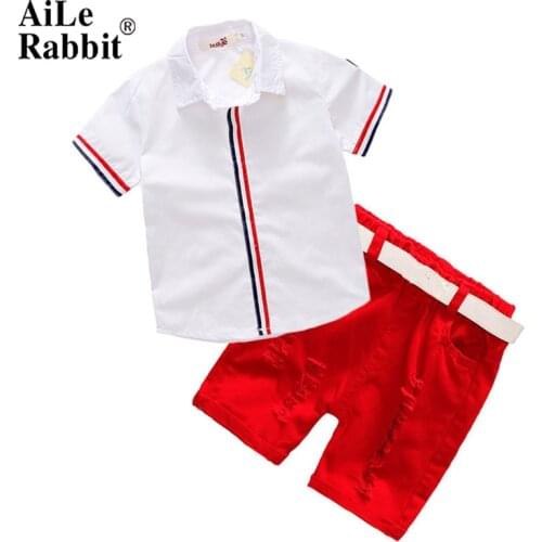 AiLe Rabbit Summer Childrens Clothing Set Boys T Shirts Shorts Belt 3pcs Suits Bow Pants Sports Kids Clothes Fashion k1