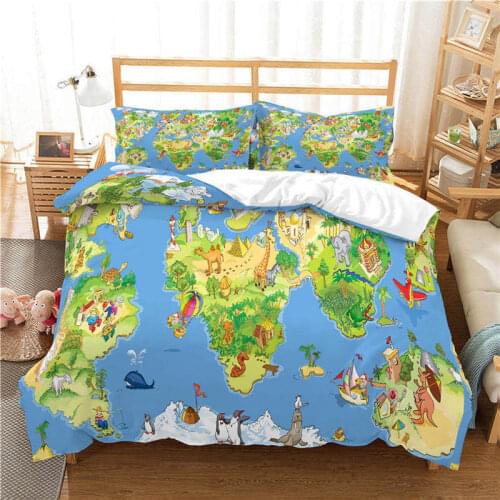 World Map Bedding Set Single Twin Full Queen King Size World Map Bed Set Childrens Kid Bedroom Duvetcover Sets 3D Full Print 01