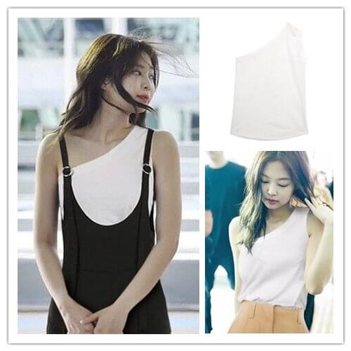 Kpop Korean Summer Sexy Strapless Tees White Oblique Shoulder T shirts Short Tops Women Slim Fashion Sleeveless Bottoms Tshirts