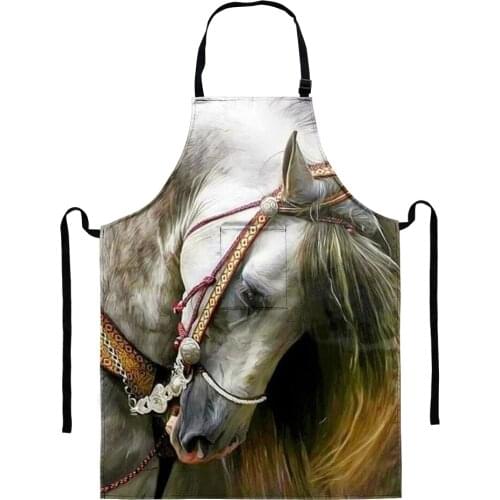 Creative Crazy Horse Pattern 3D Printing Household Cooking Apron Easy to Clean Prevent Splashing Protective Aprons for Kitchen