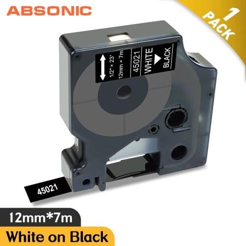 Absonic 1pcs Compatible for Dymo D1 45021 Label Tape White on Black 12mm*7m Printer Ribbon for Dymo Label Manage 160 280 450 Duo