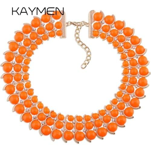 KAYMEN Sweet Cute 5 Colors Strand Choker Necklace for Girl Golden Plated Inlaid Rhinestones and Top Acrylic Beads Necklaces