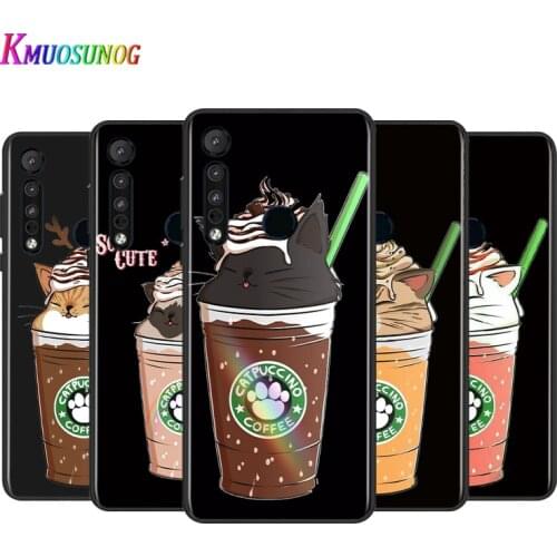 Cute Cat With Coffee For Motorola G9 G8 G Stylus Power One Fusion Hyper Edge E7 E6 5G Plus Play Lite Silicone Phone Case