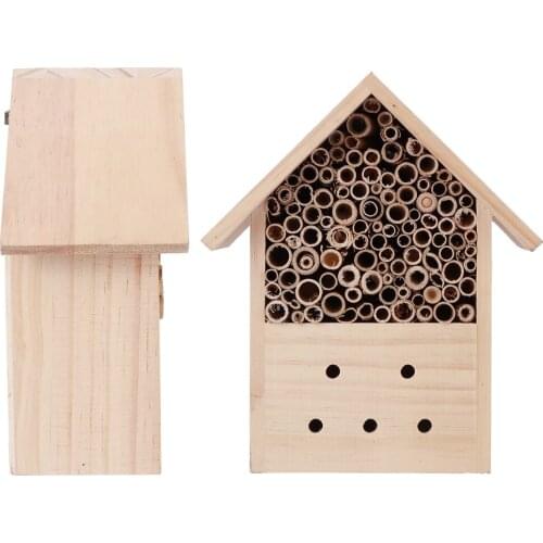 Outdoor Mini Pine Wood Insect Bee House Shelter Handwork Art Craft Garden Decoration Ornament Insect Nesting Box