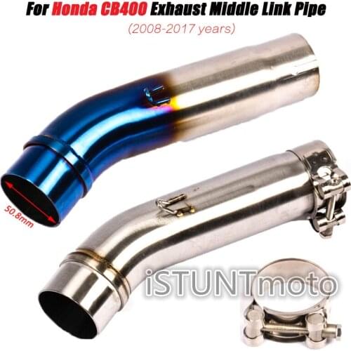 Motorcycle Exhaust Modified Stainless Steel Middle Link Pipe Connection 51mm inlet Muffler Slip on For Honda CB400 2008-2017