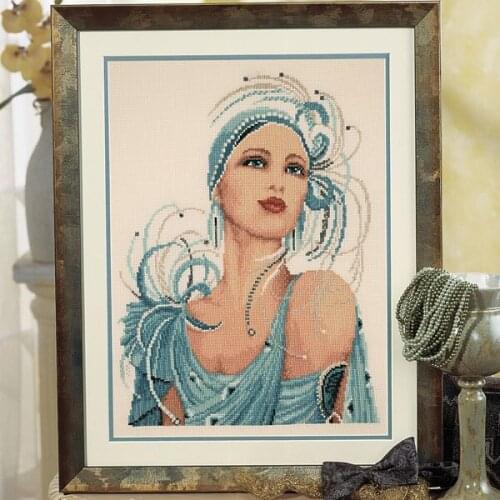 Lady Girl Woman Blue Sewing Kit Top Quality Embroidery Needlework 14CT Unprinted Cross Stitch Kits DIY Arts Handmade Home Decor