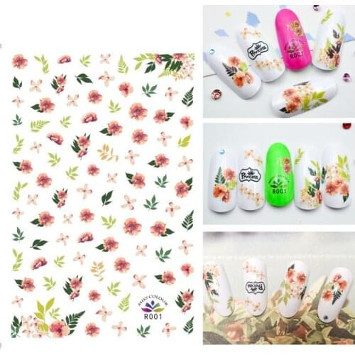 3D Nail Sticker Autumn Small Compact Adhesive Stickers Pink Flowers Leaf Grass Stickers for Manicure Nail Art Decoration