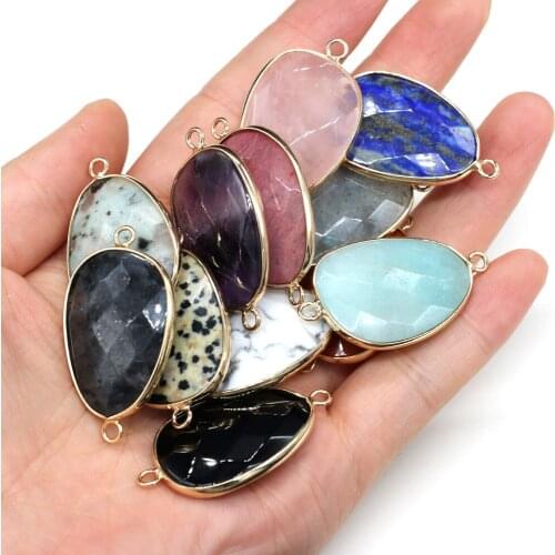 Natural Stone Irregular Shape Pendant Charms Double Hole Connector For Jewelry Making DIY Necklaces Bracelets Accessories