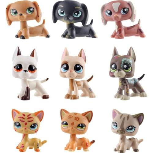 Rare new pet shop lps toy cool standing short hair cat pink dog original dachshund dog shepherd big dad dog children toy gift