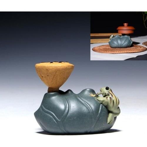 Newly listed holder for lid of tea pot/gaiwan real yixing zisha stand for pots lid handmade frog lotus vivid tea pet chinese