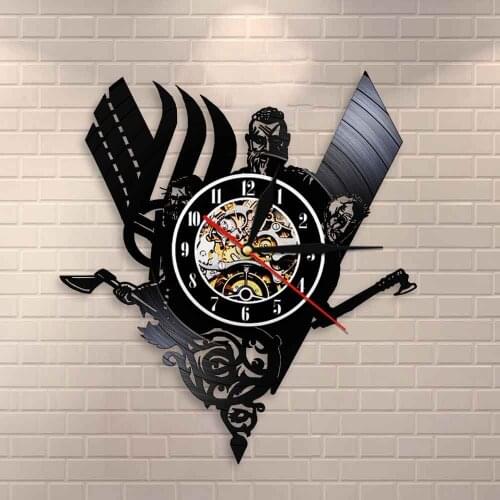 Odin Asgard Valhalla Medieval Vinyl Record Vintage Scandinavian Viking Wall Clock Thor Ragnarok Nordic Runes Retro Warrior Clock
