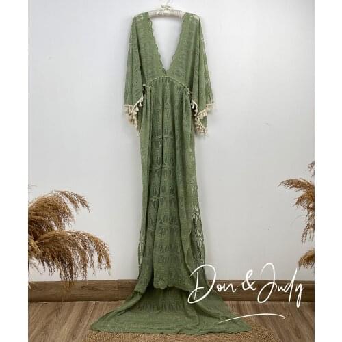 DON&JUDY Boho Maternity Dress For Photography Bohemian Maternity Photography Dresses Sides Slit Long Train Pregnancy Photo Shoot