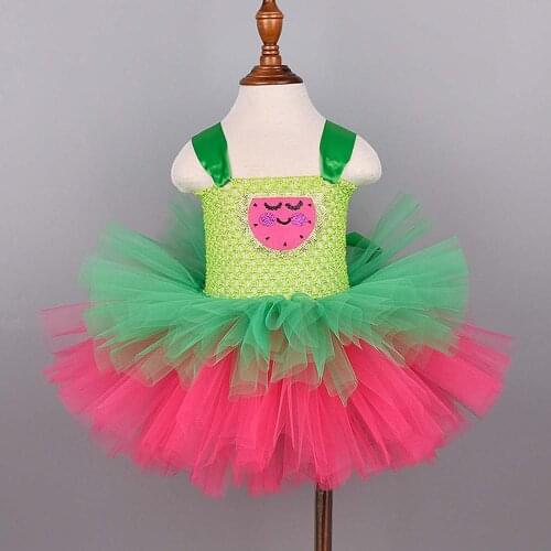 Girls Watermelon Tutu Dress Baby 1st Birthday Party Dresses Kids Summer Extra Fluffy Fancy Dress Fruit Birthday 0-12Y
