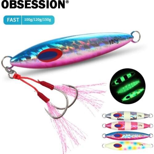 100g 120g 150g Flat Micro Metal Jig lure Sinking Slow Fall Lead Bait with Squid Assist hook Saltwater Luminous Hard Bait Tackle