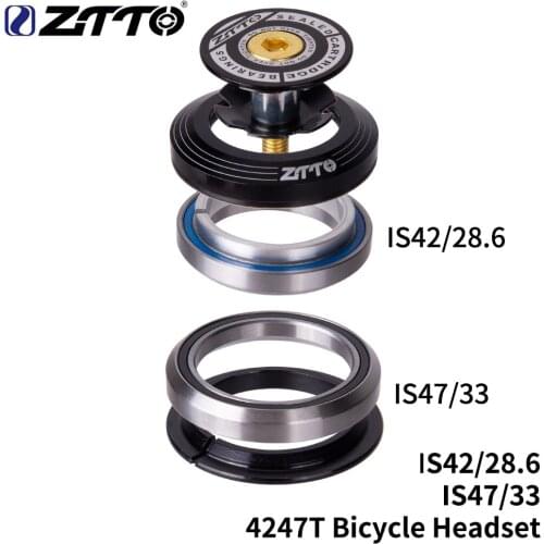 ZTTO MTB Road Bike Bearing Headset 42mm 47mm 1 1/8"-1 1/4" 1.25 inch 33mm Tapered Tube fork IS42 IS47 Integrated Angular Contact