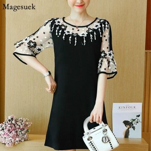 Plus Size Casual Women Dress Summer 2021 Short Sleeve A-line Elegant Mini Dress Party Vestidos Floral Black Female Dresses 2724