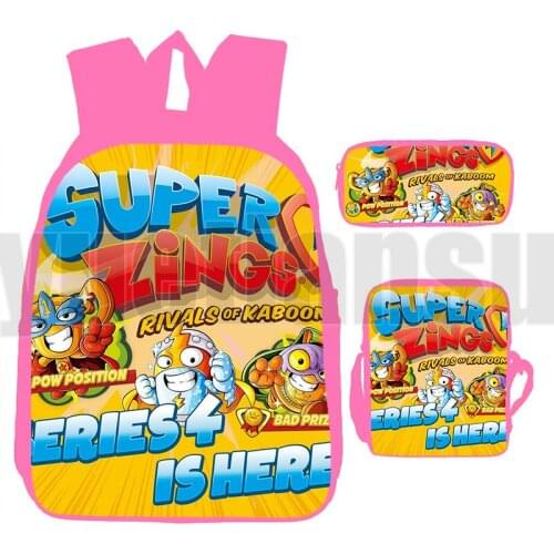 3 Pcs/Set Pink Superzings Bag Laptop Book Bag 3D Printed Schoolbags Super Zings Series 4/5/6 Backpack Men Anime Harajuku Teenage