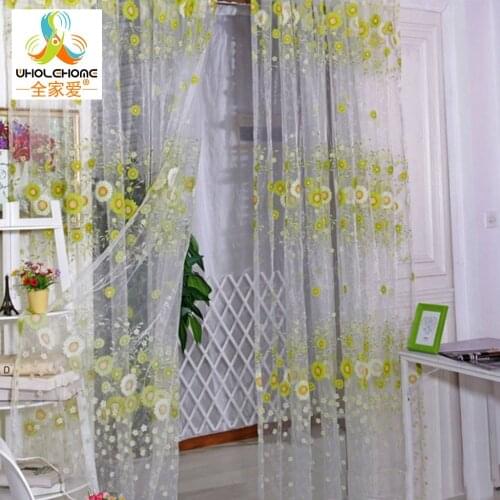 Floral Printed Window Curtain Fabric Living Room Transparent Sheer Tulle Voile Screening 1PCS/Lot