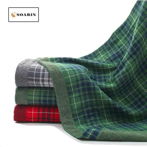 SOARIN Plaid Solid 100% Cotton Bath Towel Home Absorvente Toalhas De Banho For Adults Beach Towel Bath Towels For Adults Plage
