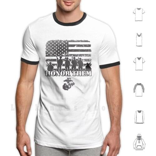 Honor Them-Marines T Shirt Big Size 100% Cotton Military Pride Flag Marines