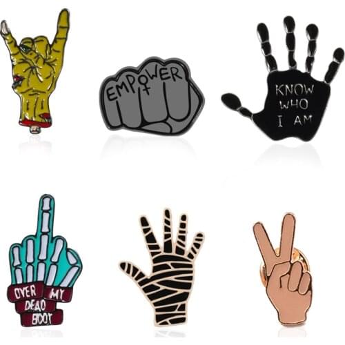 Funny lapel Pin Punk Brooch fist Palm Victory gesture Anime Enamel Pins Badge Brooches For Women Men Shirts Jackets Jewelry gift