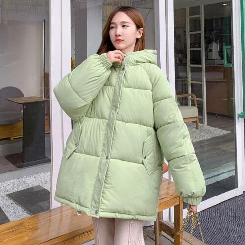 Korean Style Women Hooded Puffer Jacket Winter Thick Warm Cotton Padded Jacket for Female Oversized Solid Loose Bubble Coat