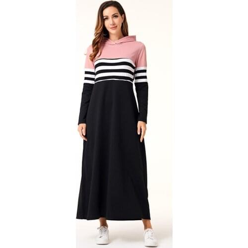 Women Hoodie Dresses Long Sleeve Striped Patchwork Casual Long Dress Loose Female Fashion Women Clothing