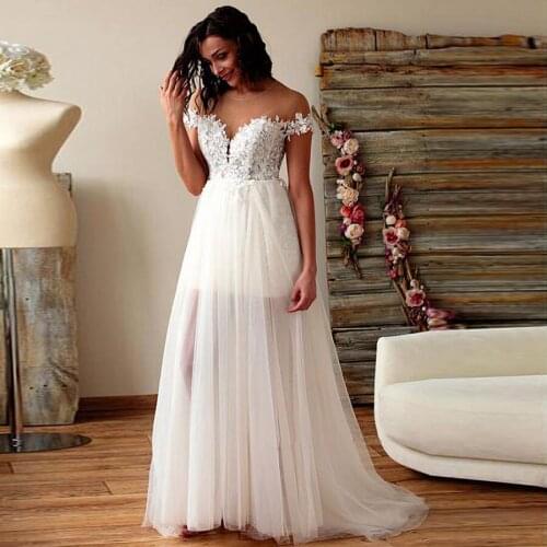 Sexy Tulle Illusion Jewel Neckline Wedding Dresses High Low Style Plus Size Bridal Dress 26W vestidos de boda para novia