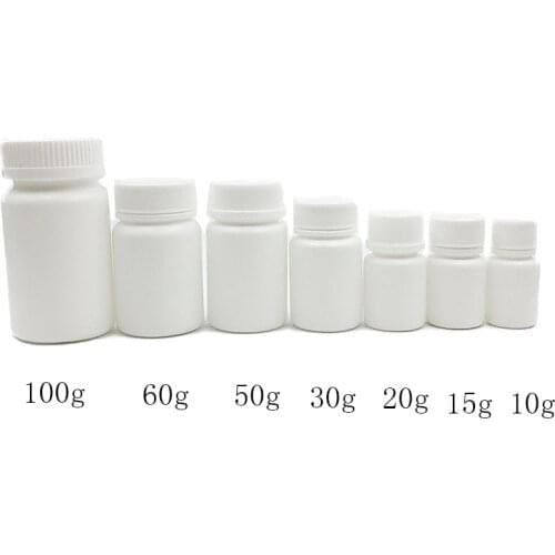 12pcs 10cc 15cc 20cc 30cc 50cc 60cc 100cc HDPE Empty White Pill Container Capsules Bottles for Medical Packaging