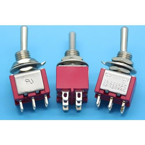 2A/250V 5A/125V High quality double way 6 pin 2 gear MTS-202 rocker arm Toggle switch opening 6mm 50pcs