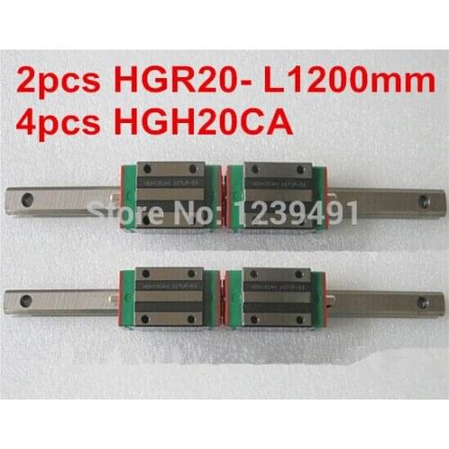2pcs HIWIN linear guide HGR20 -L1200mm with 4pcs linear carriage HGH20CA CNC parts