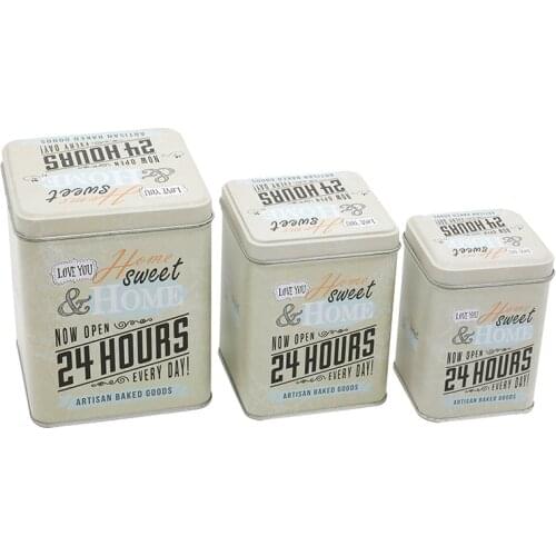 3 in 1 set gift continer tea coffee Square tinplate storage Jewelry cosmetic Biscuit candy chocolate box candle jars with lid