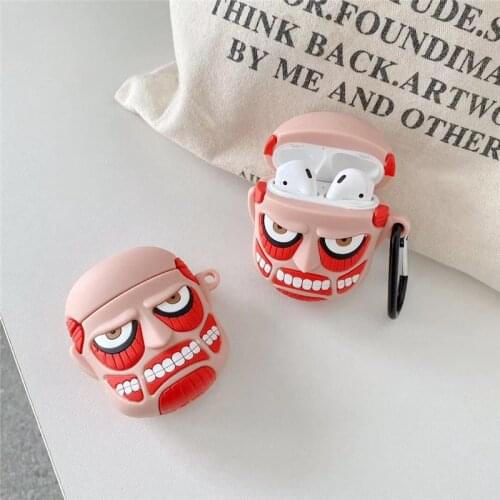 3D Cartoon Case for AirPods Cute Earphone Cases for Apple Airpods 1 2 Accessories Protect Cover with Keychain Attack on Titan