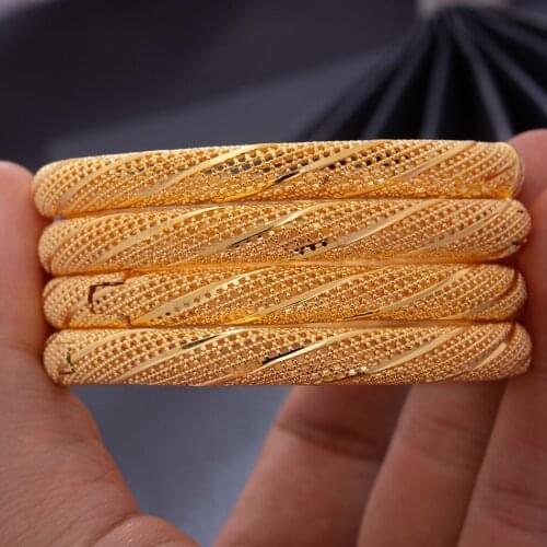 4pcs/Lot Dubai Gold Color Wedding Bangles For Women Ethiopian Jewelry Africa Bracelets Arab Birthday Jewelry Gifts