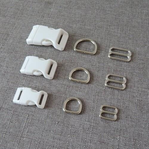 50Sets/Lot Wholesale Plastic Buckle Metal D Ring Tri Glides Straps Belt Slider For Pet Dog Collar Necklace Harness DIY Accessory