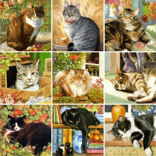 EverShine DIY Diamond Mosaic Cat Wall Art Diamond Painting Animal Cross Stitch Picture Rhinestones Mosaic Kits Bead Embroidery