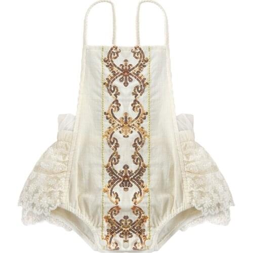 0-24M Infant Baby Girls Bodysuit Sequin Lace Floral Ruffles Sleeveless Backless Sling One-piece Jumpsuit Summer Clothing