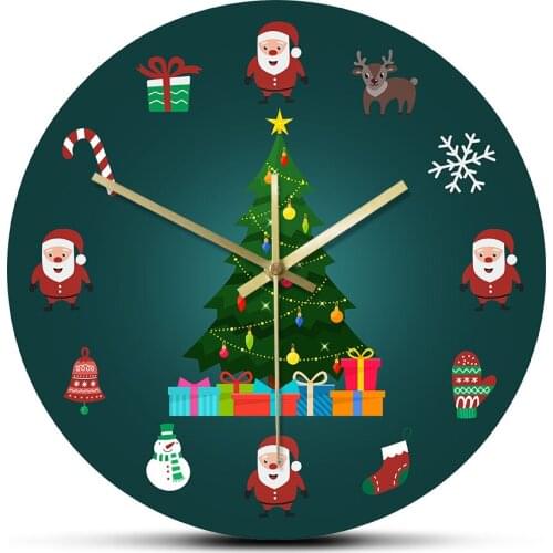 12inch Cute Cartoon Christmas Acrylic Reloj Large Wall Clock Design Fashion Silent Room Decor Saat New Year Christmas Gift