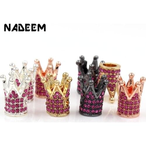 5pcs/lot 4 Color CZ Crystal Crown Charm Beads DIY Metal Spacer Beads for Beaded Men Bracelet Necklace Jewelry Making Accessory