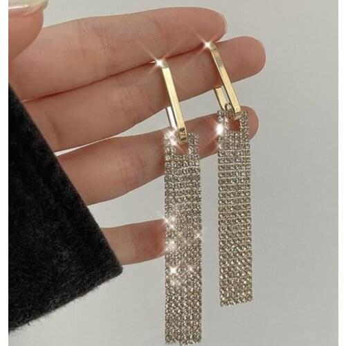 Korean Style Long Tassel Dangle Earrings for Women Simple Fashion Geometric Gold Plated Piercing Earrings 2021 New Arrival