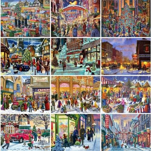 EverShine Diamond Mosaic Christmas Bead Embroidery 5D Diamond Painting Landscape Needlework Hot Sale Street Home Decorations
