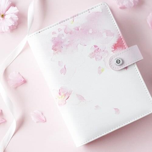 2020 Yiwi Cherry Blossoms Pink Blue A5 A6 Loose Leaf Planner Faux Leather Notebook Diary Journal Book