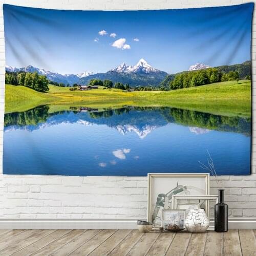 Landscape Tapestry Mountain Clean Water Natural Scenery Wall Bedspread Bohemian Home Decor Psychedelic Farmhouse Decor Tapestry